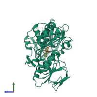 PDB entry 1joa coloured by chain, side view.