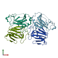 PDB entry 1jop coloured by chain, front view.