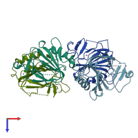 PDB entry 1jop coloured by chain, top view.