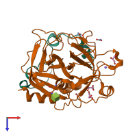 Hetero dimeric assembly 1 of PDB entry 1jou coloured by chemically distinct molecules, top view.