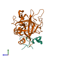 Hetero dimeric assembly 2 of PDB entry 1jou coloured by chemically distinct molecules, side view.