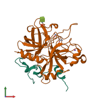 Hetero dimeric assembly 3 of PDB entry 1jou coloured by chemically distinct molecules, front view.