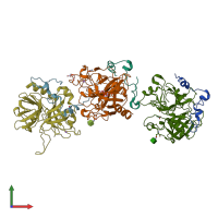 PDB entry 1jou coloured by chain, front view.