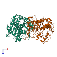 Hetero dimeric assembly 1 of PDB entry 1jow coloured by chemically distinct molecules, top view.