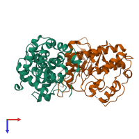 PDB entry 1jow coloured by chain, top view.