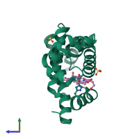 PDB entry 1jp6 coloured by chain, side view.