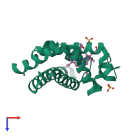 PDB entry 1jp6 coloured by chain, top view.