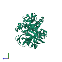 PDB entry 1jpd coloured by chain, side view.