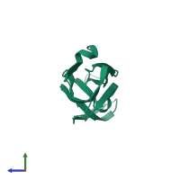 PDB entry 1jpe coloured by chain, side view.