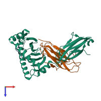 PDB entry 1jpg coloured by chain, top view.