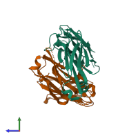 PDB entry 1jpt coloured by chain, side view.