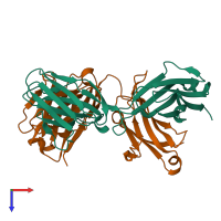 PDB entry 1jpt coloured by chain, top view.