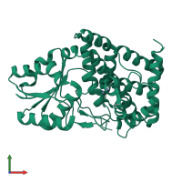 PDB entry 1jpu coloured by chain, front view.