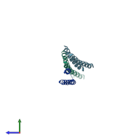 PDB entry 1jpx coloured by chain, side view.