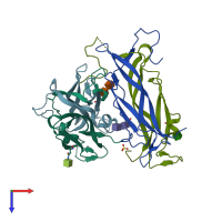 PDB entry 1jpy coloured by chain, top view.