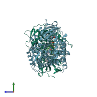 PDB entry 1jpz coloured by chain, side view.