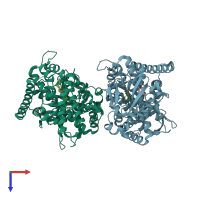 PDB entry 1jpz coloured by chain, top view.