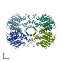 PDB entry 1jq3 coloured by chain, front view.