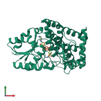 PDB entry 1jq5 coloured by chain, front view.