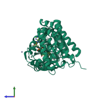 PDB entry 1jq5 coloured by chain, side view.