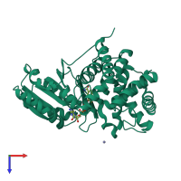 PDB entry 1jq5 coloured by chain, top view.
