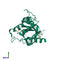 PDB entry 1jq6 coloured by chain, side view.