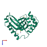 PDB entry 1jq6 coloured by chain, top view.