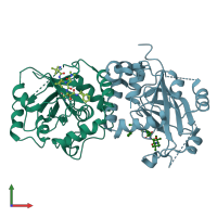 PDB entry 1jq7 coloured by chain, front view.