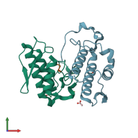 PDB entry 1jq9 coloured by chain, front view.