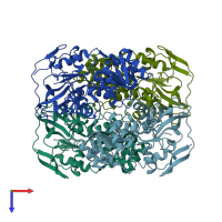 PDB entry 1jqb coloured by chain, top view.