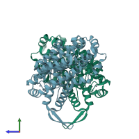 PDB entry 1jqc coloured by chain, side view.