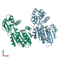 PDB entry 1jqd coloured by chain, front view.