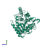 PDB entry 1jqg coloured by chain, side view.
