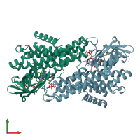 PDB entry 1jqi coloured by chain, front view.