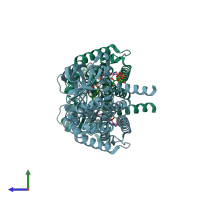 PDB entry 1jqi coloured by chain, side view.