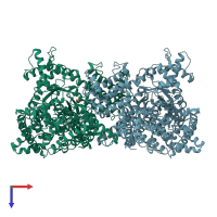 PDB entry 1jqo coloured by chain, top view.