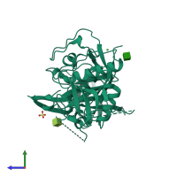 PDB entry 1jqp coloured by chain, side view.