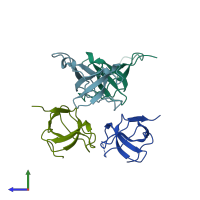 PDB entry 1jqq coloured by chain, side view.