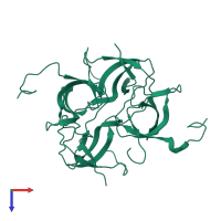 Peroxisomal membrane protein PEX13 in PDB entry 1jqq, assembly 1, top view.