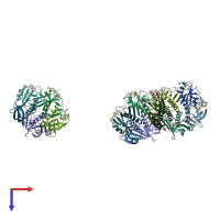 PDB entry 1jqy coloured by chain, top view.