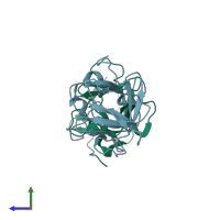 PDB entry 1jqz coloured by chain, side view.