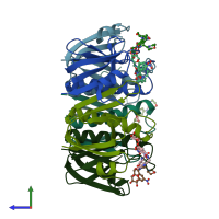 PDB entry 1jr0 coloured by chain, side view.