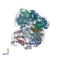 PDB entry 1jr3 coloured by chain, side view.