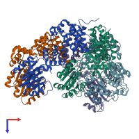 PDB entry 1jr3 coloured by chain, top view.