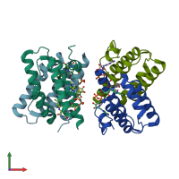 PDB entry 1jra coloured by chain, front view.