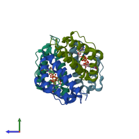 PDB entry 1jra coloured by chain, side view.