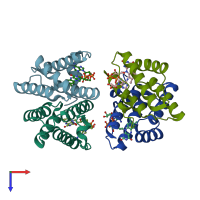 PDB entry 1jra coloured by chain, top view.