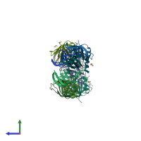 PDB entry 1jri coloured by chain, side view.