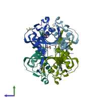 PDB entry 1jrk coloured by chain, side view.