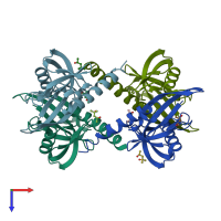 PDB entry 1jrk coloured by chain, top view.